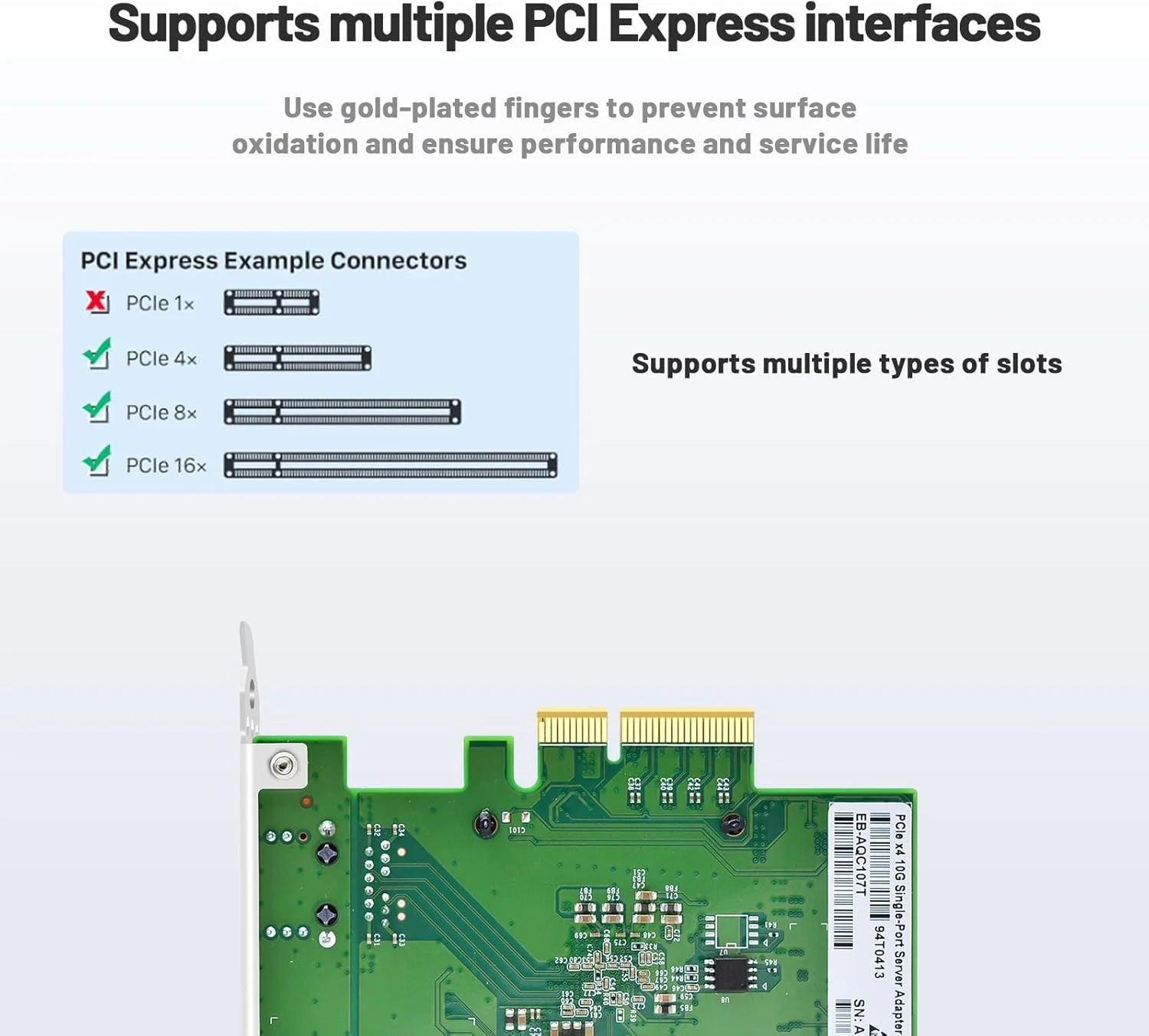 کارت شبکه 10 گیگابیتی با تراشه Marvell AQC107، تک پورت، کارت شبکه اترنت PCIE، آداپتور شبکه 1 پورت RJ45، کنترلر آداپتور شبکه LAN با پشتیبانی از WOL