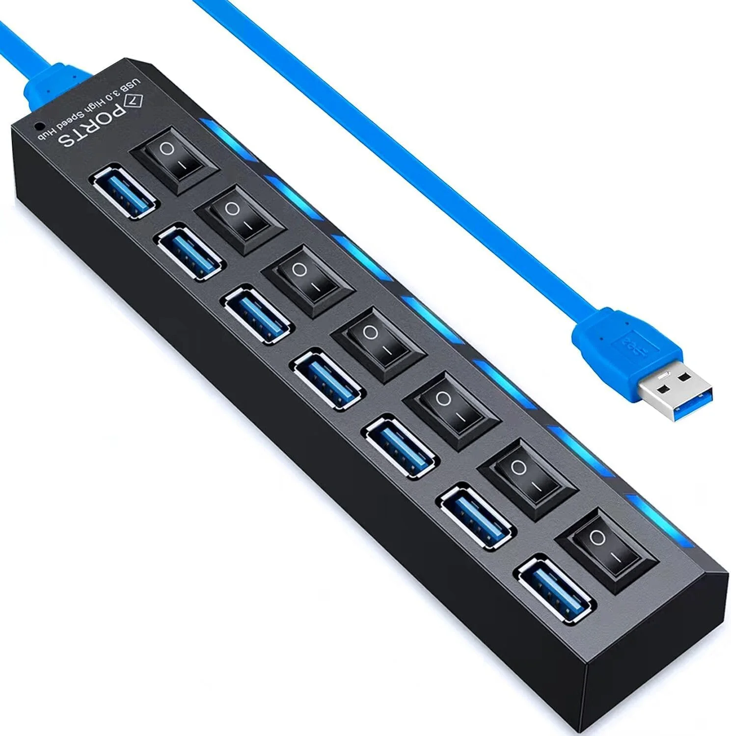 هاب USB 3.0، توسعه دهنده USB هفت پورت VIENON با سوئیچ های روشن/خاموش LED جداگانه، هاب USB 3.0 برای لپ تاپ، کامپیوتر، مک بوک، مک پرو، مک مینی، آی مک، سرفیس پرو و سایر دستگاه های USB - طول 60 سانتی متر