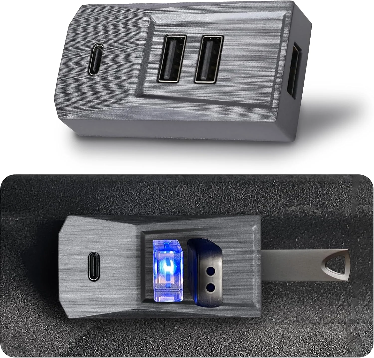 هاب USB برای تسلا مدل Y Juniper 2025 2026 و مدل 3 Highland 2024 2025، توسعه دهنده USB 3.0 جعبه داشبورد با 1 پورت USB C و 3 پورت USB A، ایستگاه اتصال برای دوربین داشبورد، فلش مموری، شارژ و انتقال داده