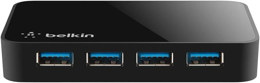 هاب ۴ پورت USB 3.0 بلکین - ایستگاه پرسرعت با قابلیت انتقال داده ۵ گیگابیت بر ثانیه و شارژ، آداپتور رومیزی جمع و جور برای لپ تاپ ها، شارژر آیفون، پرینترها، دستگاه های ذخیره سازی - مشکی هاب ۴ پورت USB 3.0 بلکین - ایستگاه پرسرعت با قابلیت انتقال داده ۵ گیگابیت بر ثانیه و شارژ، آداپتور رومیزی جمع و جور برای لپ تاپ ها، شارژر آیفون، پرینترها، دستگاه های ذخیره سازی - مشکی