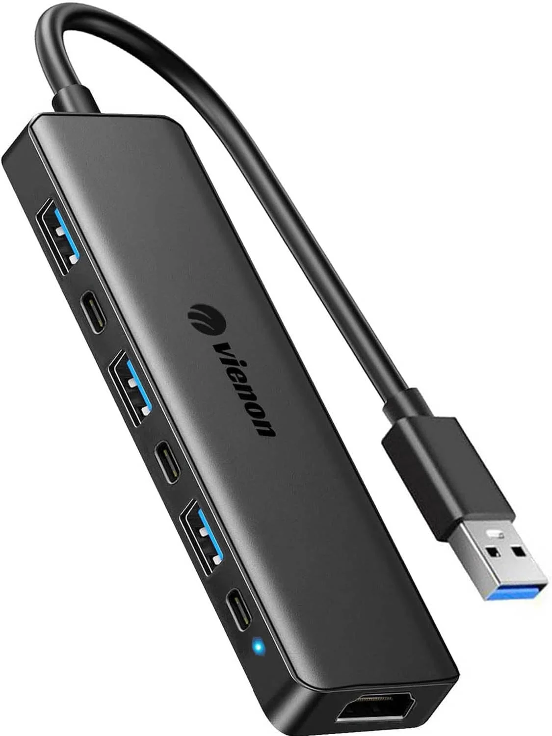 آداپتور USB 3.0 به HDMI وینون (7 در 1)، هاب USB 3.0 با HDMI 1080P، پورت های دیتا و پاور USB C، داک استیشن برای مانیتور، کامپیوتر، لپ تاپ، دسکتاپ، پشتیبانی از ویندوز 7/8/10 و مک OS