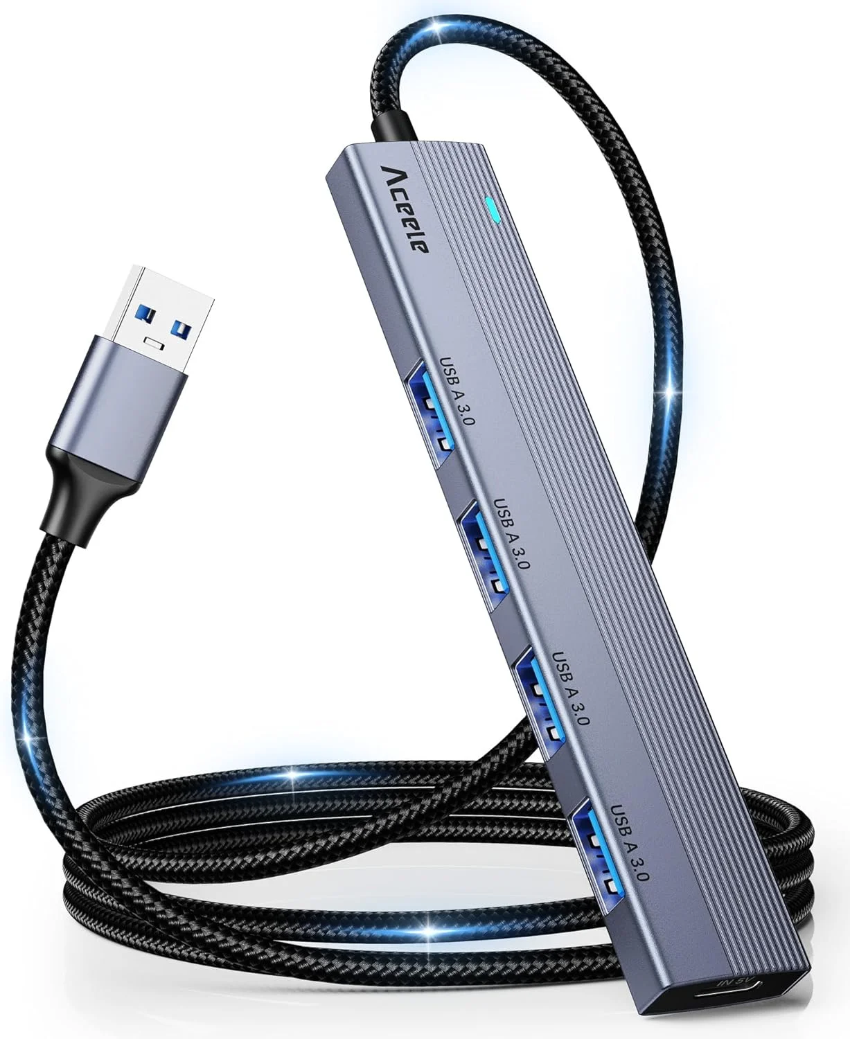 هاب USB 3.0 ایسیل، آداپتور هاب داده USB 4 پورت با کابل بلند 4 فوتی، اسپلیتر USB A چند پورت مینی قابل حمل برای لپ تاپ، کامپیوتر، آی مک، دسکتاپ، مک بوک پرو ایر [محفظه آلومینیومی و نایلون بافته]