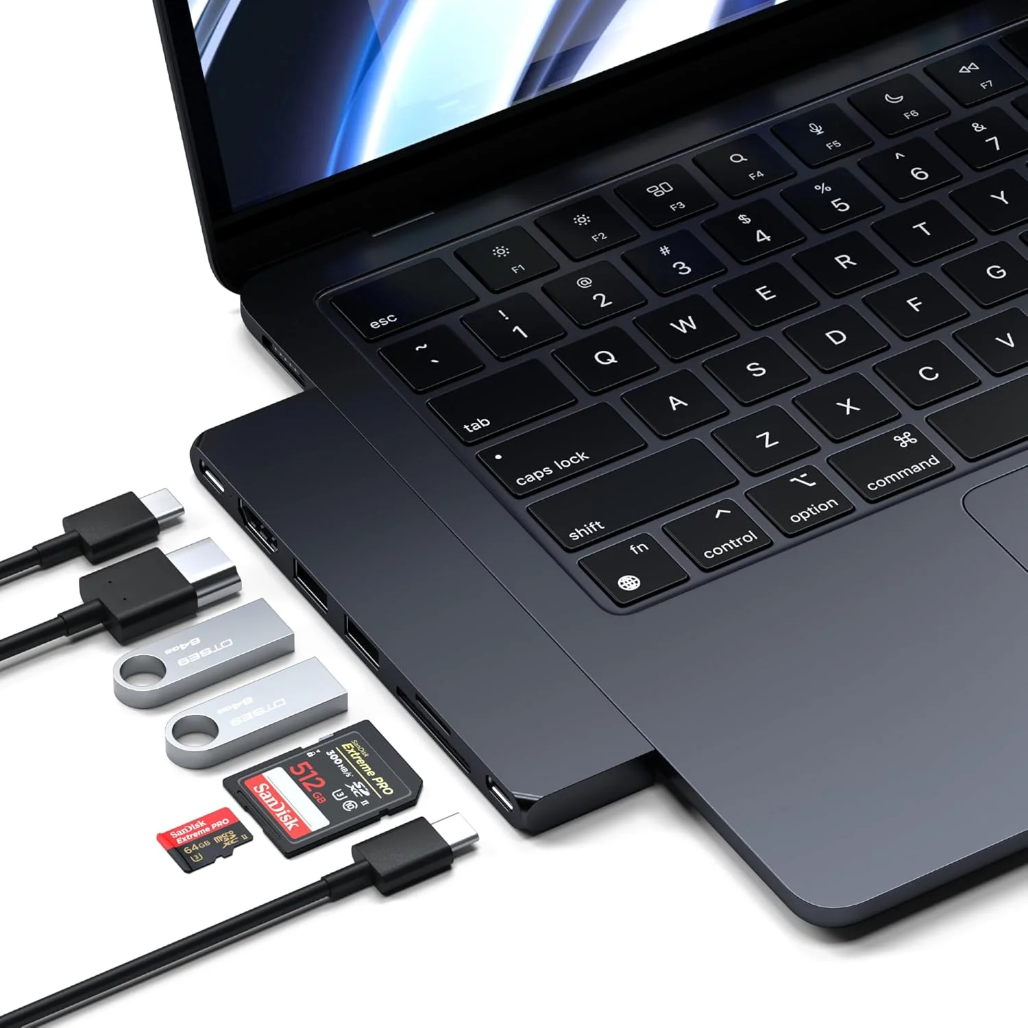 هاب USB-C باریک 7 در 1 SATECHI USB4 Pro با حداکثر 6K@60Hz، شارژ 100W PD، انتقال سریع داده، USB 3.2 Gen2، HDMI 4K، کارت خوان SD/MicroSD - برای MacBook Air & Pro - Midnight