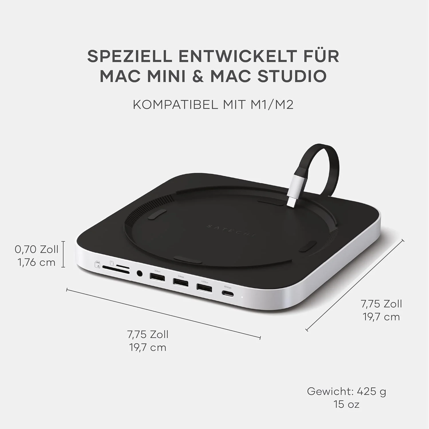 هاب و پایه SATECHI Mac mini با محفظه SSD برای NVME/SATA M.2، داک Mac mini با USB-C 10Gbps، 3 USB-A 5/10Gbps، اتصال صوتی 2.0، Mac Studio، Mac mini M2/M1 (سازگار با M4 نیست) – نقره ای هاب و پایه SATECHI Mac mini با محفظه SSD برای NVME/SATA M.2، داک Mac mini با USB-C 10Gbps، 3 USB-A 5/10Gbps، اتصال صوتی 2.0، Mac Studio، Mac mini M2/M1 (سازگار با M4 نیست) – نقره ای