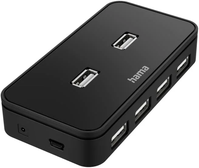 هاب USB هاما، 7 پورت (هاب USB 2.0، 480 مگابیت بر ثانیه، با منبع تغذیه و کابل جداشدنی، ایده آل برای اتصال ماوس، صفحه کلید، هارد دیسک به کامپیوتر، لپ تاپ، تبلت، مک بوک)