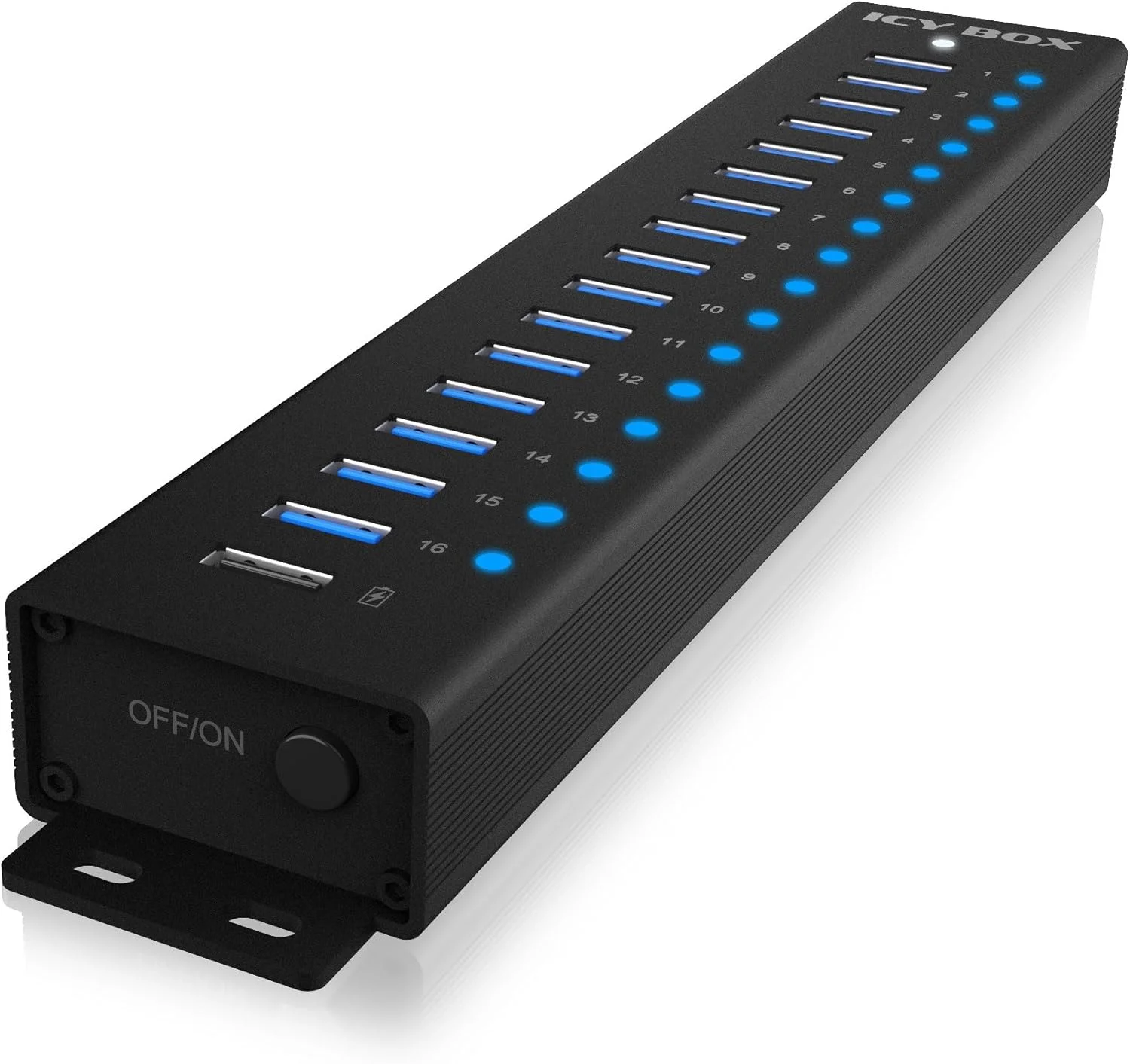 آی سی باکس هاب USB (17 پورت) 16x USB و 1x USB شارژ، USB 3.2 Gen 1 (5 گیگابیت بر ثانیه در هر پورت)، با آداپتور برق 96 وات، USB-A، آلومینیوم، IB-HUB1717-U3