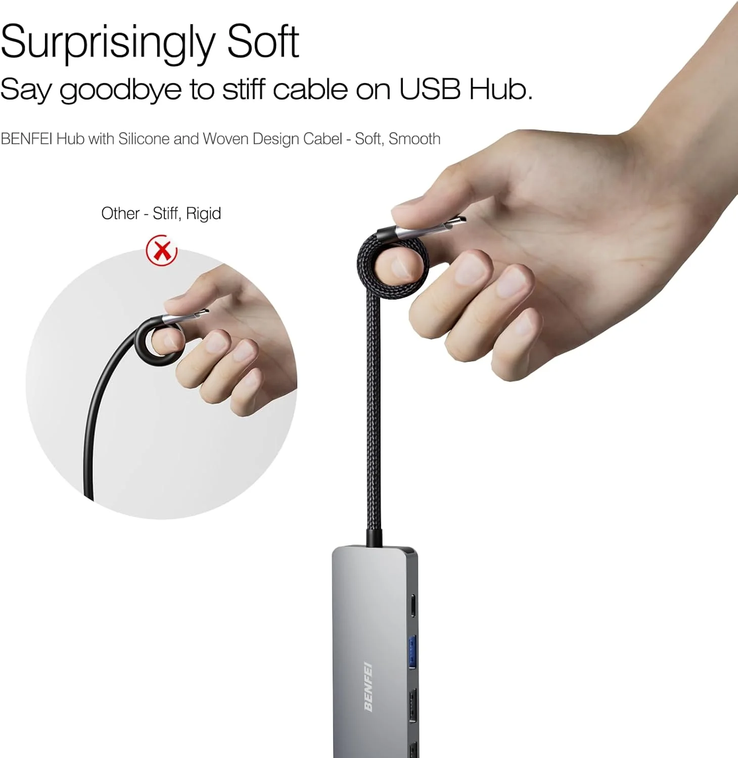 هاب USB C بنفی 5 در 1، آداپتور چند پورت USB C با پورت های 4K HDMI/PD 100W / 3*USB-A داده 10 گیگابیت بر ثانیه [طراحی سیلیکونی/بافته، بدنه آلومینیومی] برای MacBook Pro/Air، iPad Pro، iMac، سری iPhone 15، XPS