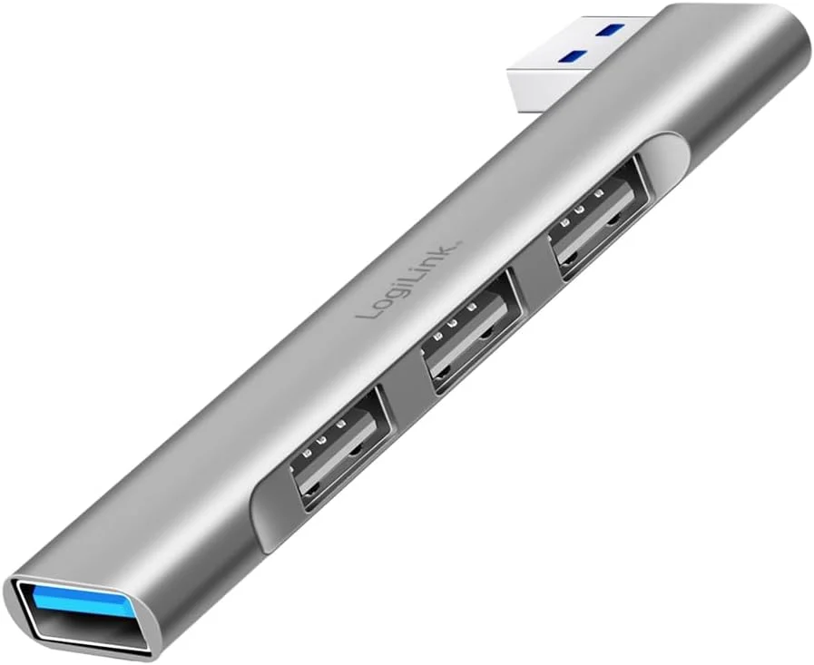 هاب USB فوق باریک 4 پورت LogiLink UA0436 (اتصال USB-A) از جنس آلومینیوم با توان تا 18 وات، پورت ها: 1x USB 3.0 Type-A, 3X USB 2.0 Type-A