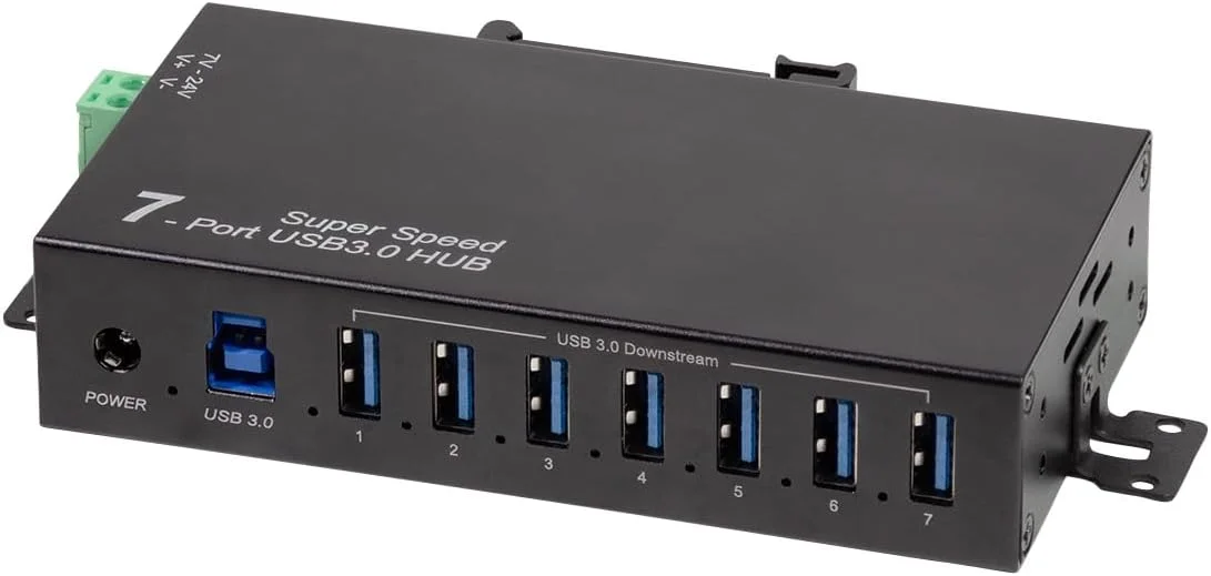 هاب ۷ پورت LogiLink (USB 3.0) به همراه آداپتور برق، طراحی صنعتی، ۵ گیگابیت بر ثانیه، ۱۰ وات، با محافظت در برابر جریان اضافه، ولتاژ اضافی و اتصال کوتاه