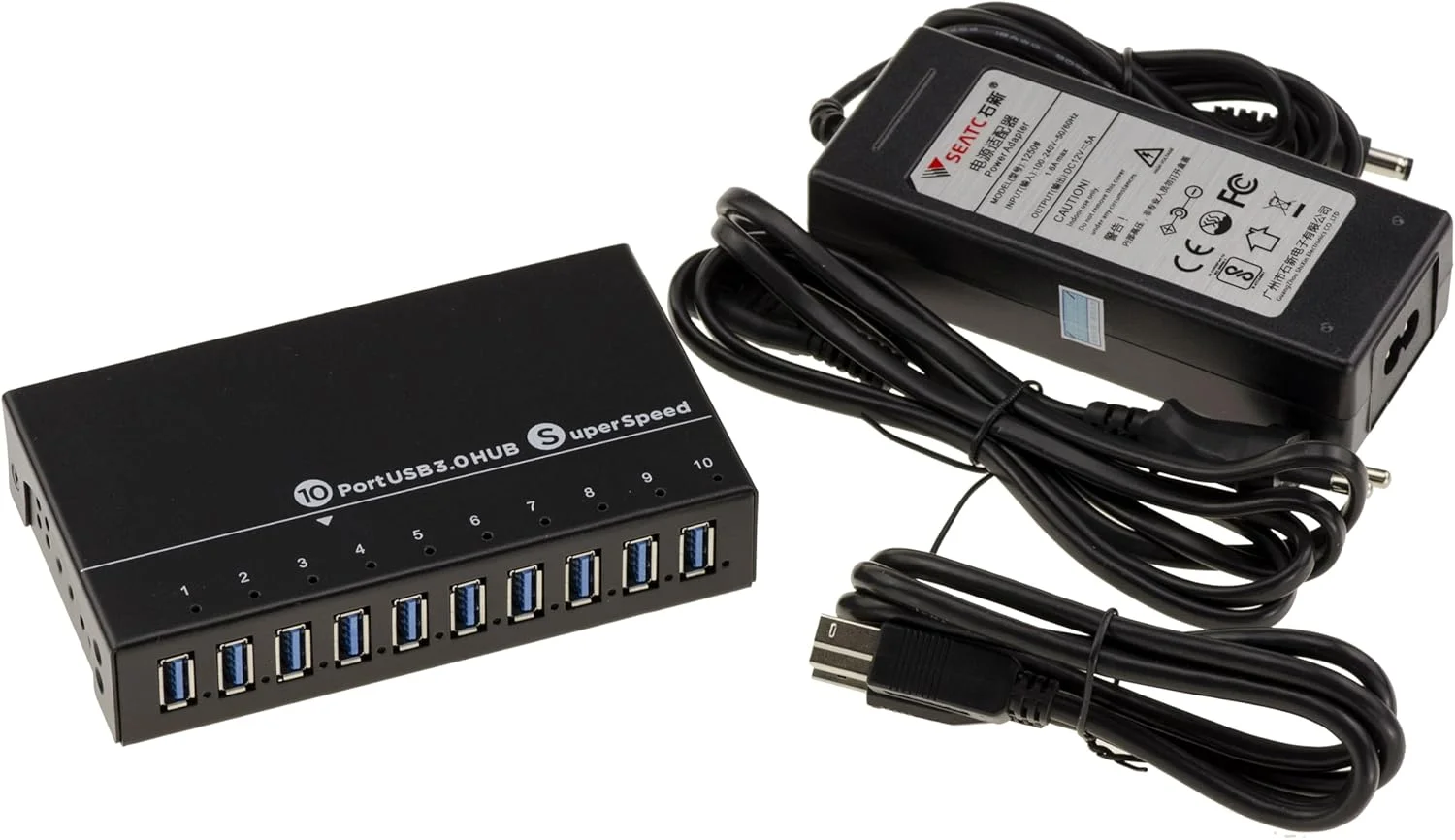 هاب صنعتی USB3 با ایستگاه شارژ 10 پورت (USB 3.0 5GB) با منبع تغذیه 60 واتی. بدنه فلزی قابل نصب در رک.