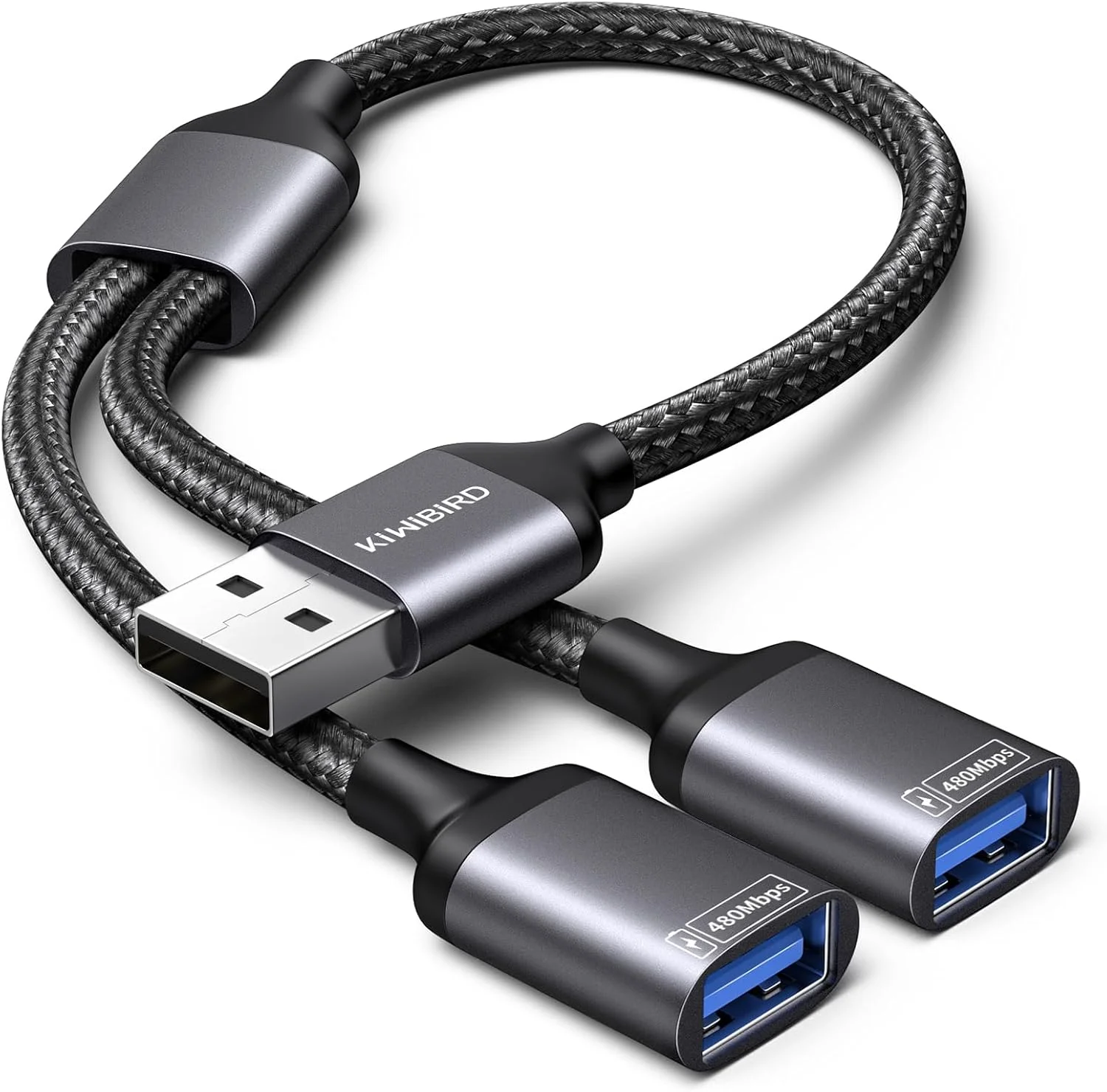 اسپلیتر USB کیوی برد 1 به 2، کابل Y دوشاخه USB، آداپتور 1 به 2، کابل شارژ توسعه پورت دوتایی برای برق و داده، مینی هاب سازگار با کامپیوتر، لپ تاپ، مک، PS5، خودرو، صفحه کلید، ماوس