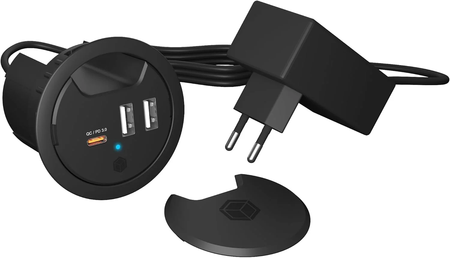 شارژر رومیزی 3 پورت ICY BOX، 2 پورت USB-A و 1 پورت USB-C، برای سوراخ های 60 میلی متری، دستگاه فقط برای شارژ، مشکی، IB-HUB1407