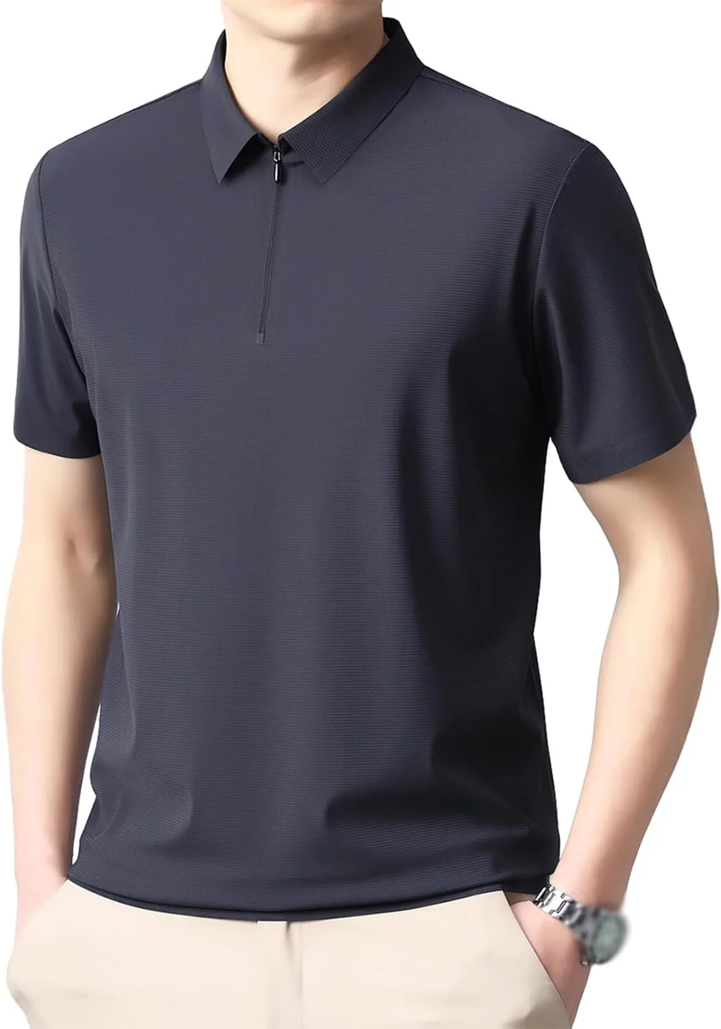 پولوشرت آستین کوتاه مردانه ورزشی زیپ‌دار مناسب گلف و تنیس با قابلیت خشک شدن سریع