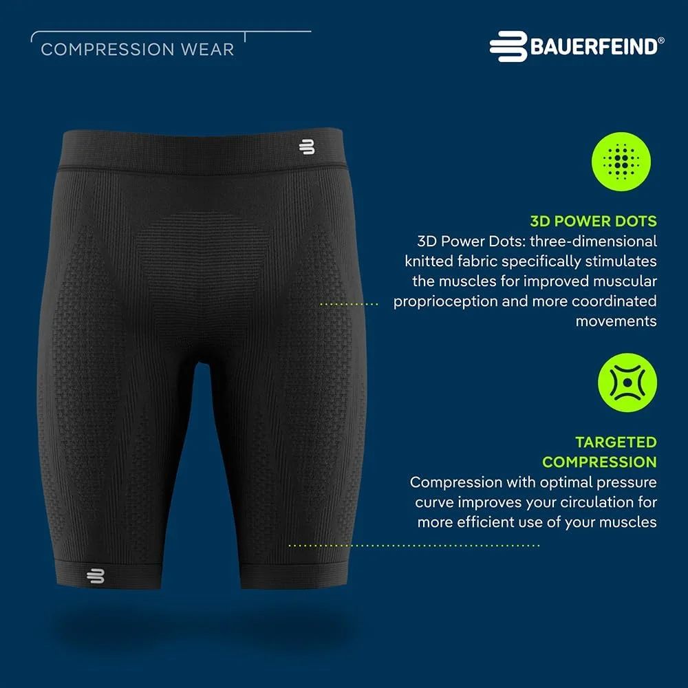 شلوارک ورزشی فشاری BAUERFEIND "Sports Compression Tights Short"، شلوار ورزشی مردانه، کوتاه، برای بهبود گردش خون در عضلات پا، پلی آمید/الاستین