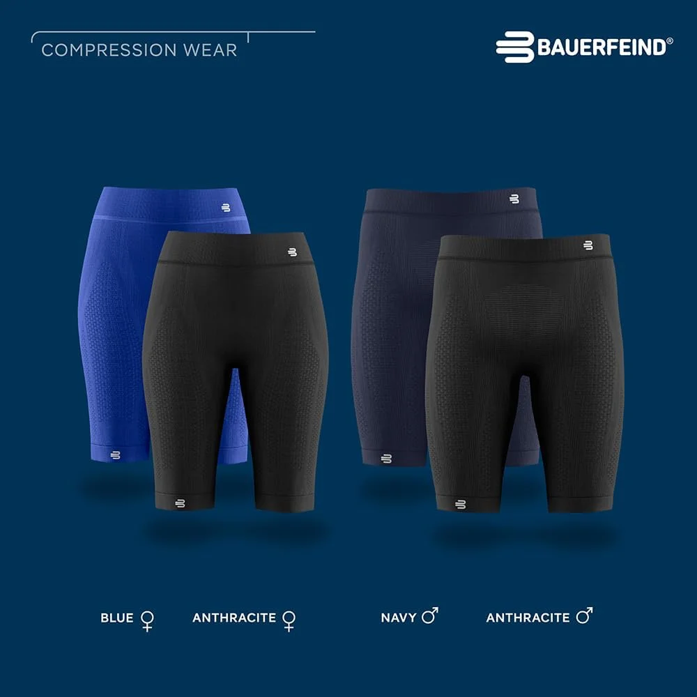 شلوارک ورزشی فشاری BAUERFEIND "Sports Compression Tights Short"، شلوار ورزشی مردانه، کوتاه، برای بهبود گردش خون در عضلات پا، پلی آمید/الاستین