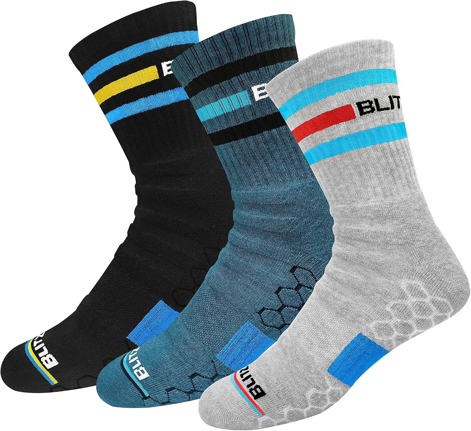 جوراب ساق‌دار ورزشی با عملکرد بالا BLITZSOX برای مردان و زنان (تنیس، بدمینتون، دویدن، باشگاه)، بسته 3 عددی