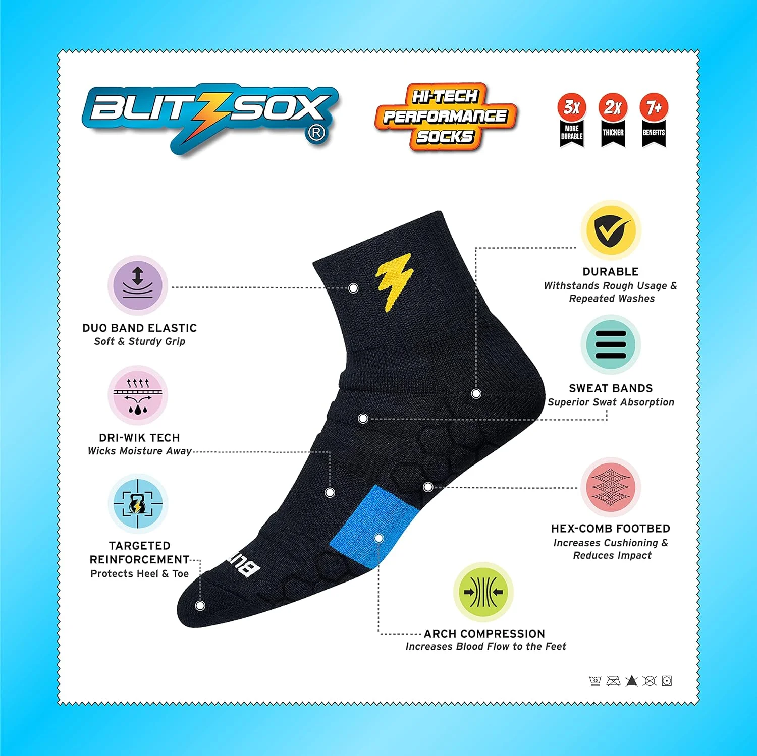 جوراب ورزشی عملکردی پیشرفته بلیتزساکس (بدمینتون، دویدن، باشگاه و تمرینات داخل سالن)، بسته 3 عددی جوراب ورزشی عملکردی پیشرفته بلیتزساکس (بدمینتون، دویدن، باشگاه و تمرینات داخل سالن)، بسته 3 عددی