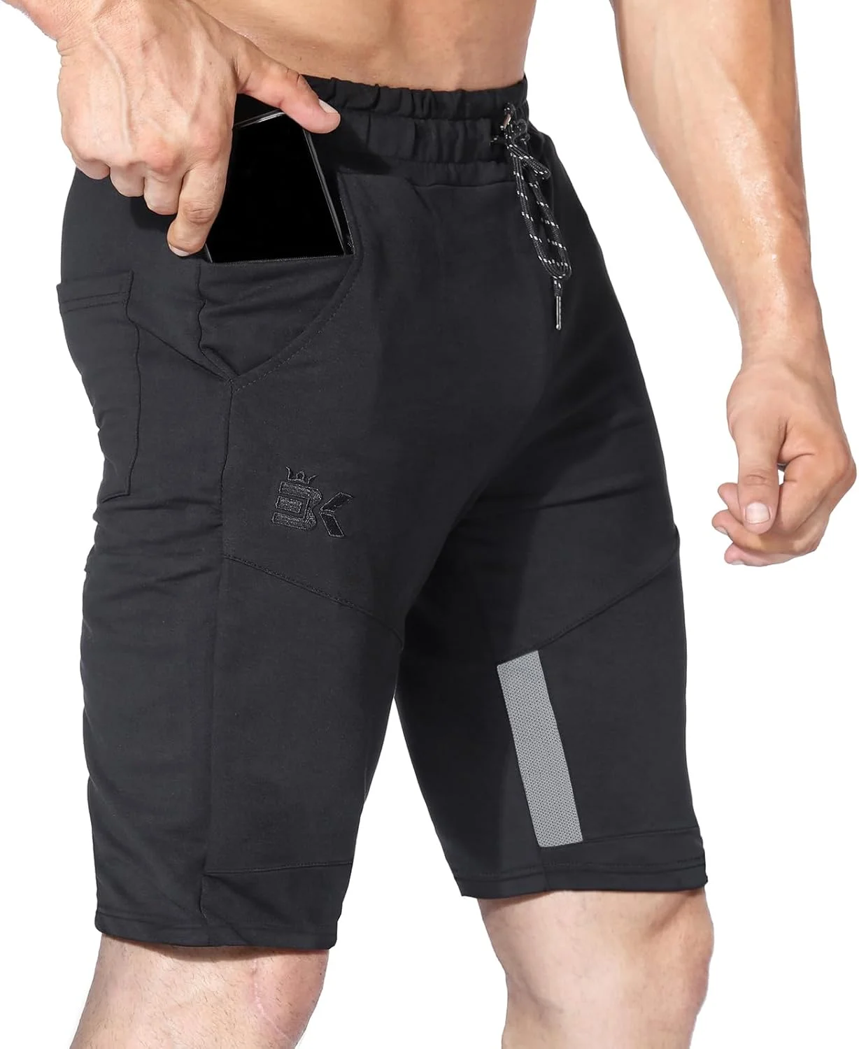 شلوارک ورزشی مردانه BROKIG، شلوارک ورزشی راه راه مناسب تمرین و دویدن با جیب زیپ دار