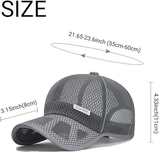 کلاه بیسبال توری مناسب آقایان و بانوان، کلاه ورزشی دویدن تابستانی، کلاه کامیون دار تنفسی با قابلیت خشک شدن سریع، کلاه دویدن فضای باز، کلاه ورزشی تنفسی قابل تنظیم، کلاه تنیس سبک وزن، خاکستری تیره