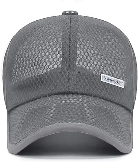 کلاه بیسبال توری مناسب آقایان و بانوان، کلاه ورزشی دویدن تابستانی، کلاه کامیون دار تنفسی با قابلیت خشک شدن سریع، کلاه دویدن فضای باز، کلاه ورزشی تنفسی قابل تنظیم، کلاه تنیس سبک وزن، خاکستری تیره