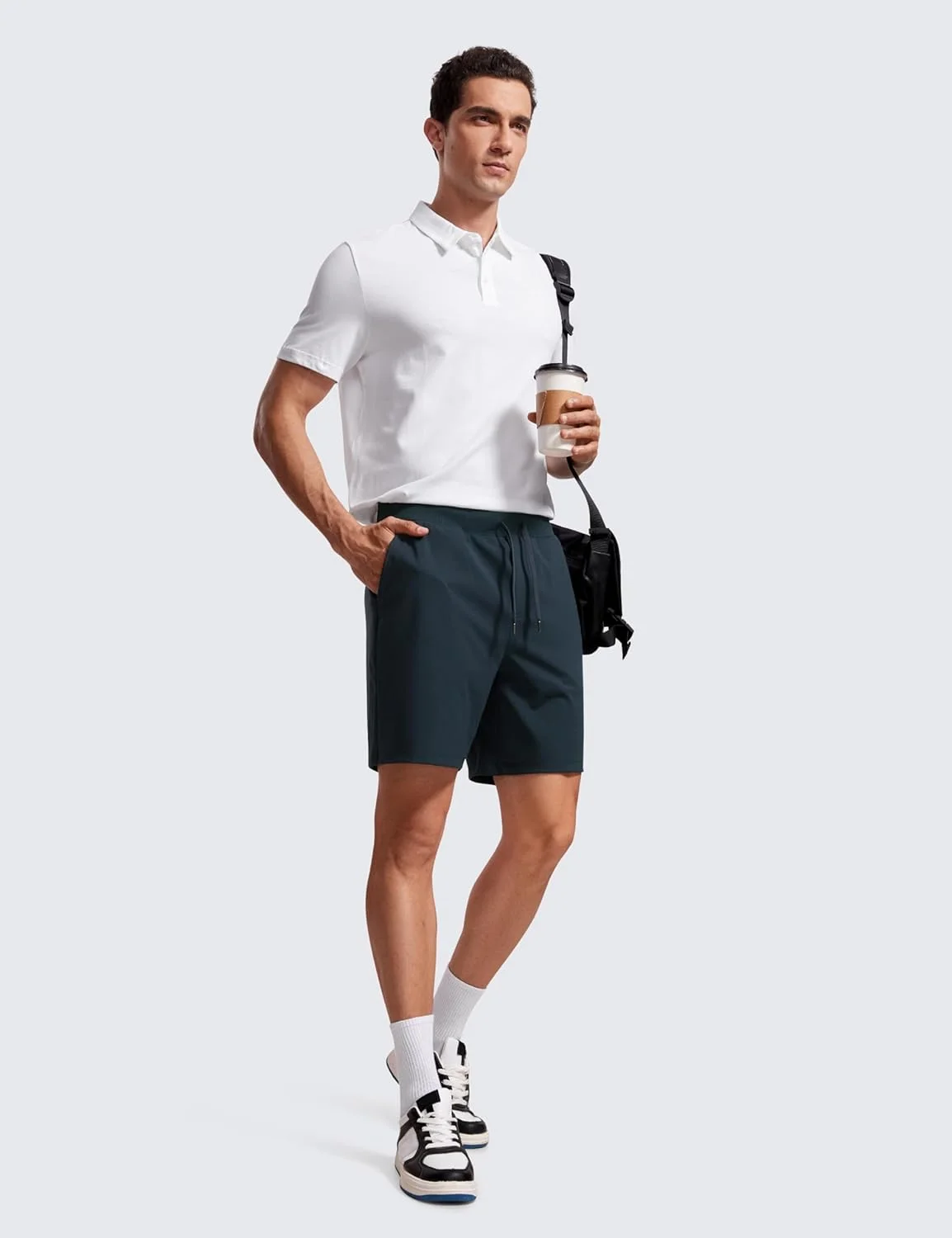 شلوارک ورزشی مردانه CRZ YOGA، کشی، سبک وزن، مناسب دویدن و تمرینات ورزشی با جیب - قد 18 سانتی متر