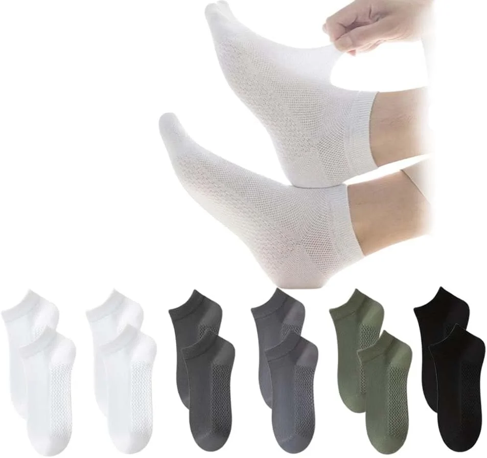 جوراب مچی مردانه نخی توری تنفسی - 6 جفت، سبک و راحت برای بهار، تابستان و پاییز (سایز: 35-44)