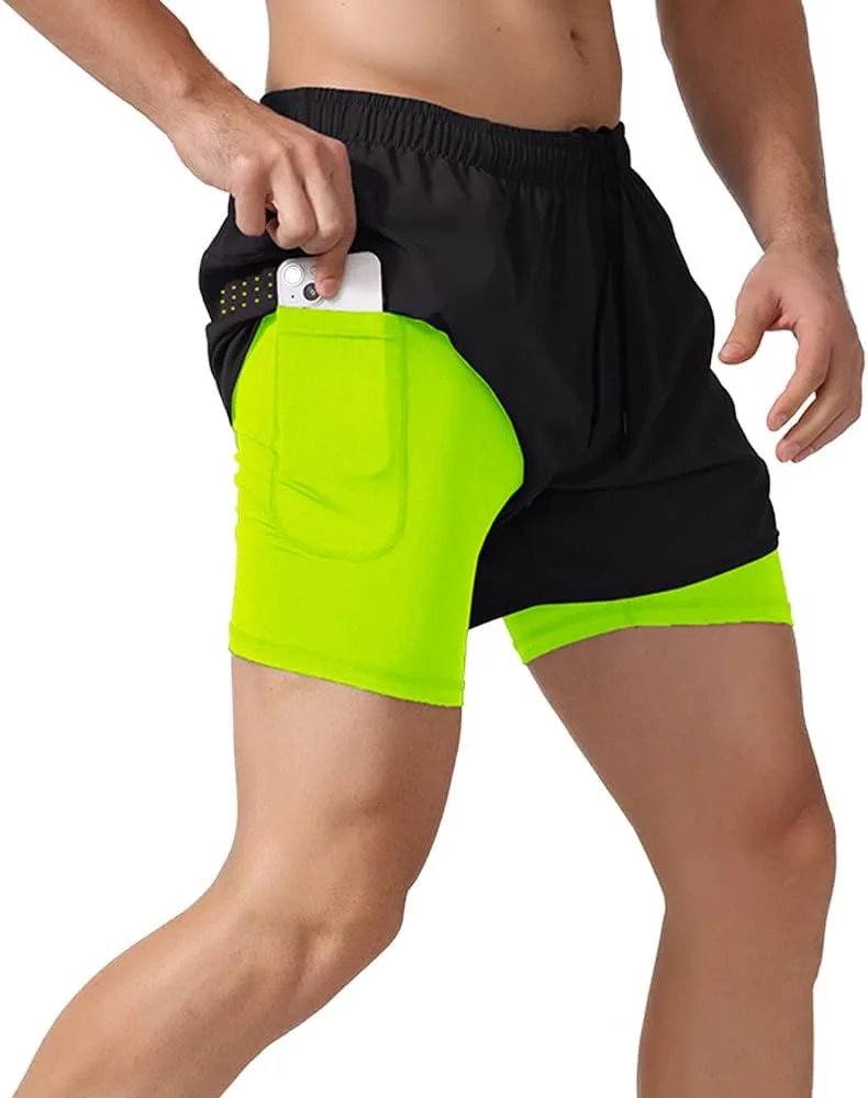 شلوارک ورزشی مردانه مدل Cici 2 در 1 به همراه جیب موبایل، شلوارک باشگاه با کیفیت عالی به همراه لایه داخلی، خشک‌شونده سریع