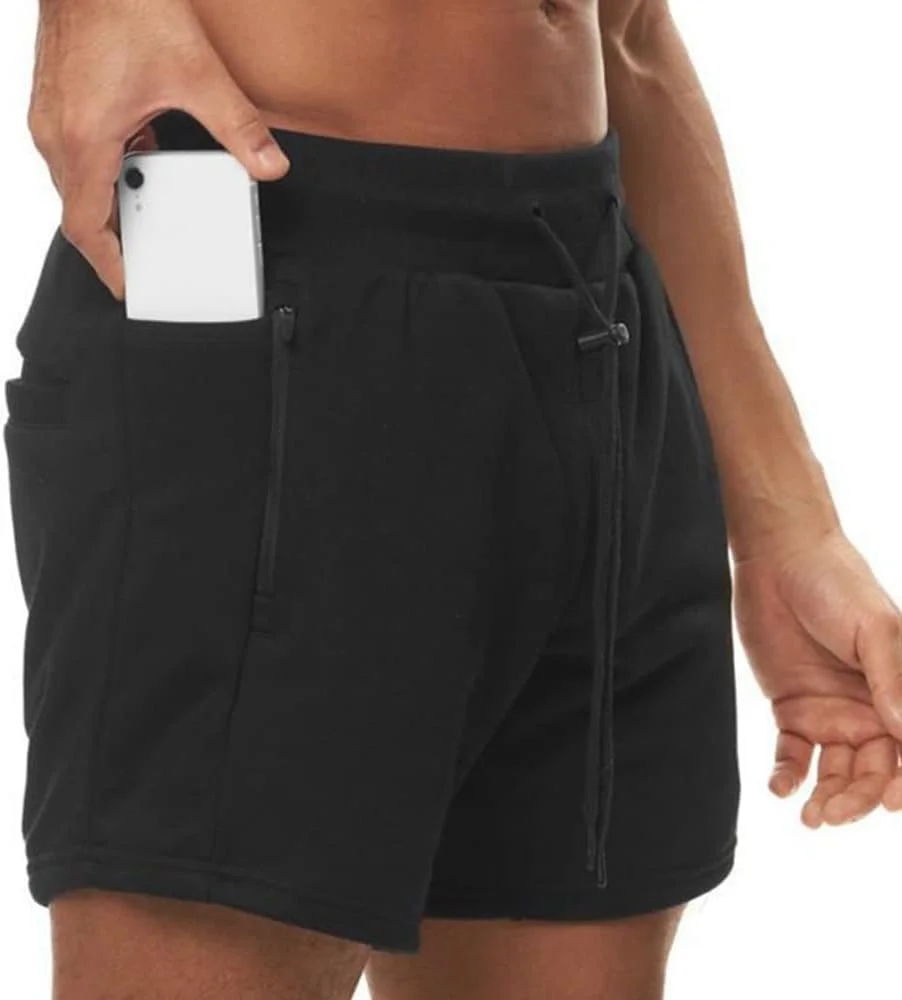 شلوارک ورزشی مردانه Cici از جنس پلی استر، شلوارک دویدن 5 اینچی، شلوارک ورزشی راحت و آزاد با جیب زیپ دار