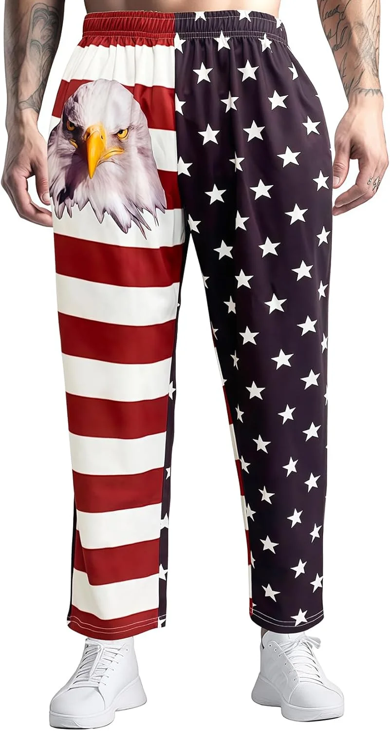 شلوار طرح پرچم آمریکا مردانه و زنانه، شلوار جاگر ورزشی، شلوار بلند طرح پرچم آمریکا با جیب