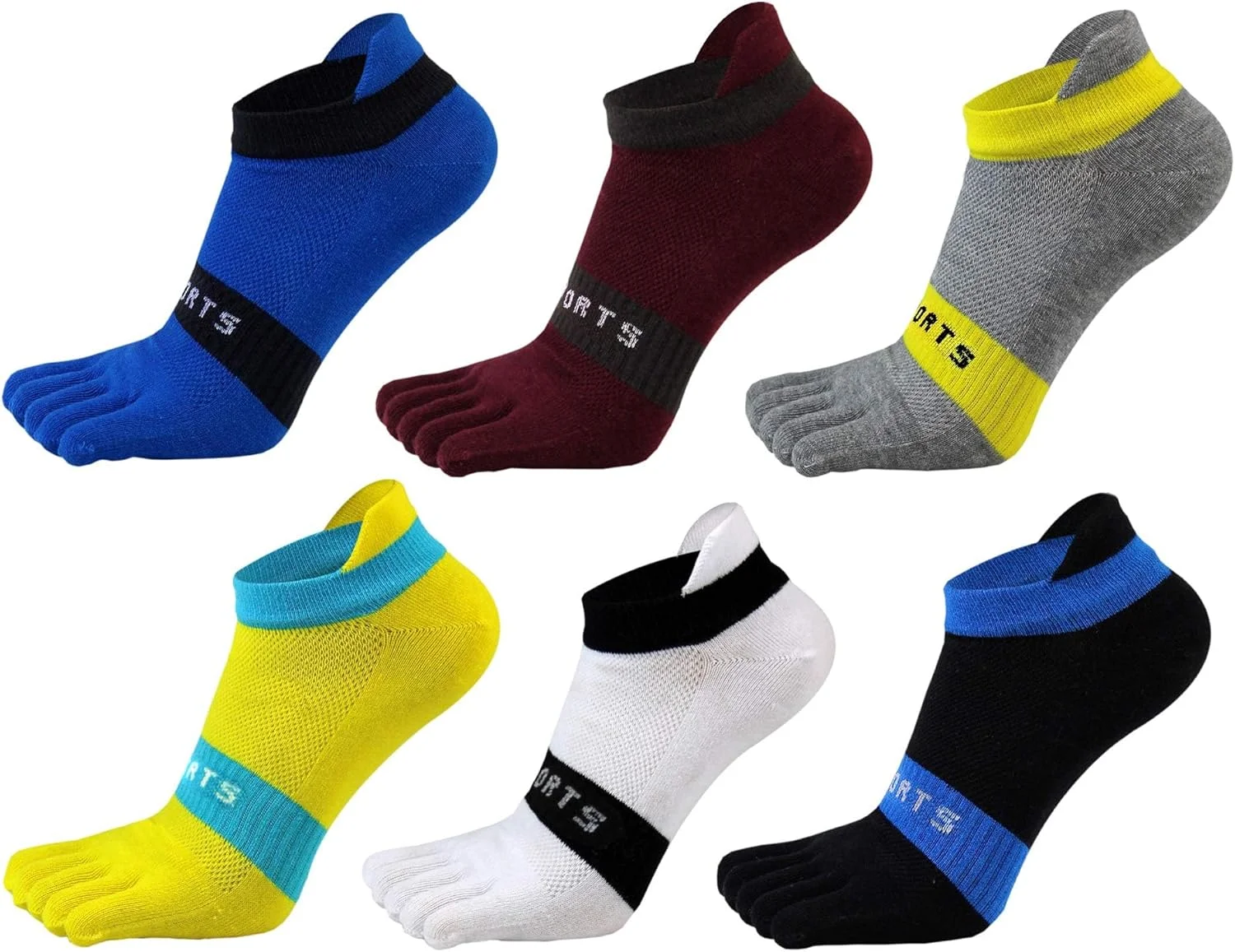 جوراب های انگشتی مردانه کاست ویو، جوراب نخی کات کوتاه، جوراب ورزشی 5 انگشتی، تنفسی و رطوبت گیر، بسته 6 عددی چند رنگ، سایز بزرگ برای ورزش های فعال و راحتی