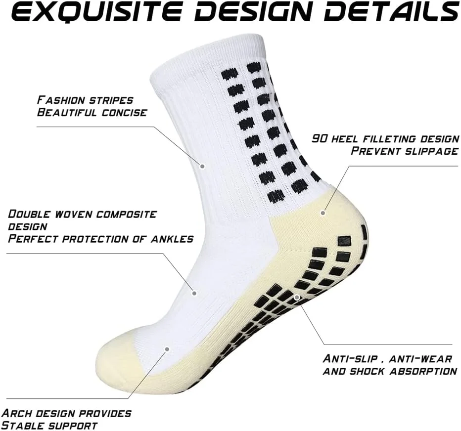 جوراب‌های ورزشی مردانه و زنانه، ضد لغزش، مناسب برای دویدن، دوچرخه‌سواری، بسکتبال، پیاده‌روی، فوتبال و سایر ورزش‌ها (یک جفت، سفید)