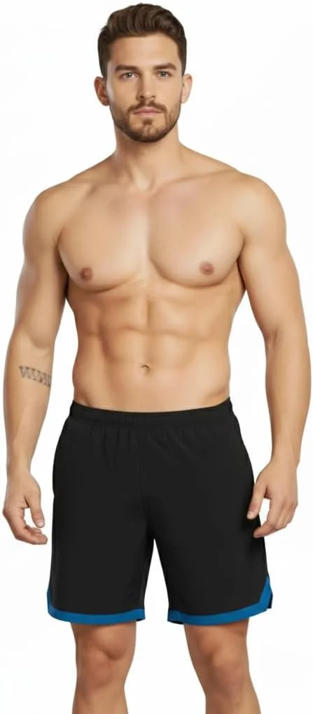 شورت ورزشی مردانه 2 عددی پلی استر مناسب یوگا، دویدن، باشگاه و ورزش با جیب
