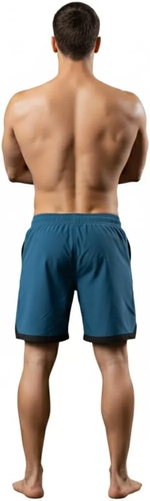 شورت ورزشی مردانه 2 عددی پلی استر مناسب یوگا، دویدن، باشگاه و ورزش با جیب