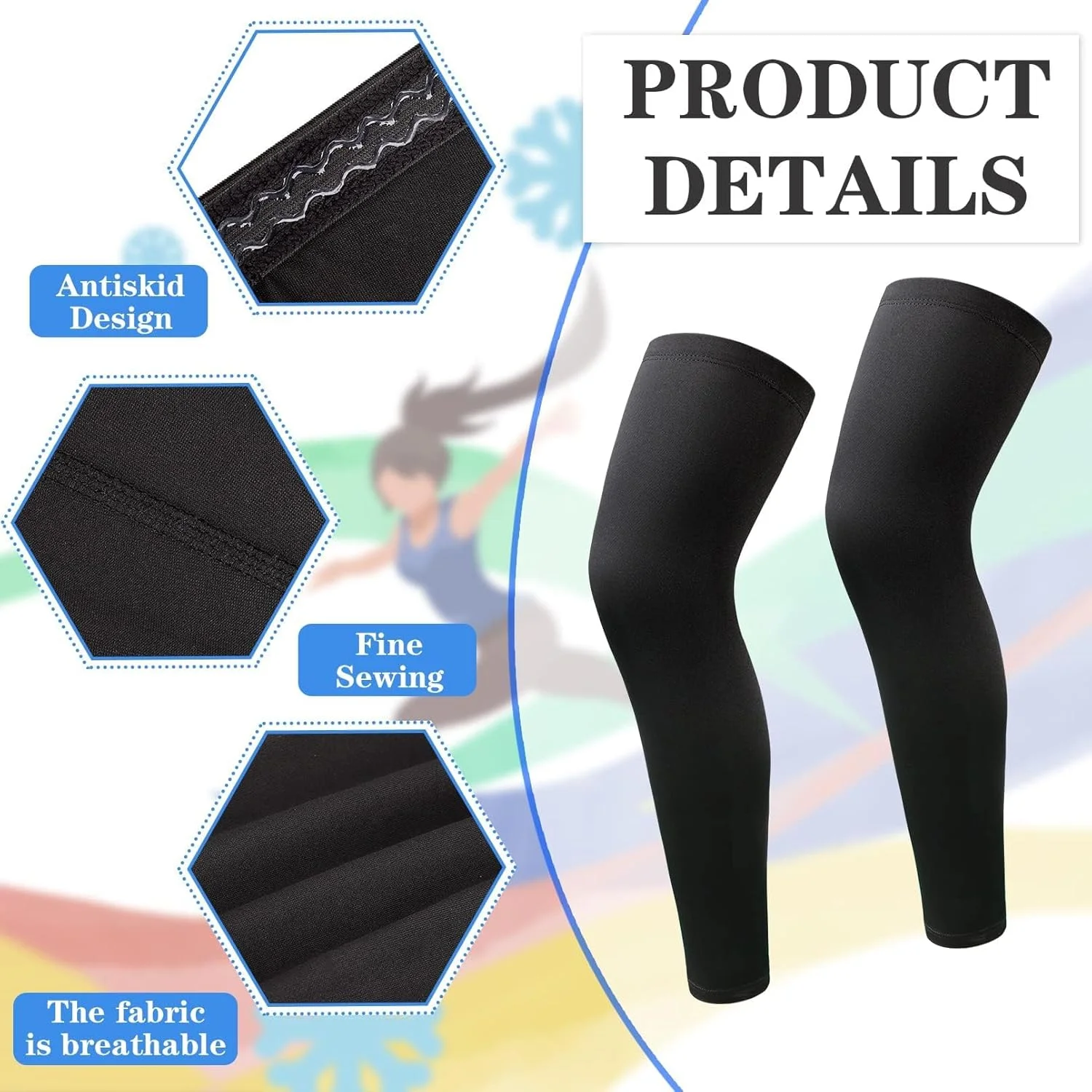 2 جفت ساق پوش ورزشی بسکتبال، ساق پوش فشاری بلند، ساق پوش های دوچرخه سواری ضد لغزش محافظت در برابر اشعه ماوراء بنفش برای مردان، زنان و بزرگسالان، مناسب بسکتبال، دویدن و سایر ورزش ها - مشکی و سفید