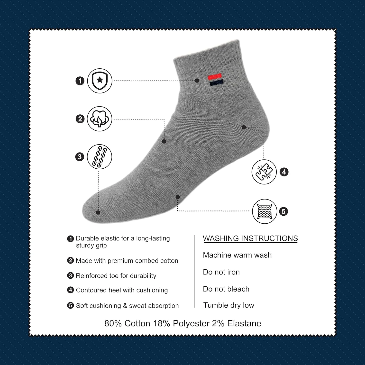 جوراب مچی مردانه ناوی‌اسپورت، پنبه‌ای ضخیم و راحت، بسته 3 عددی (سایز آزاد)