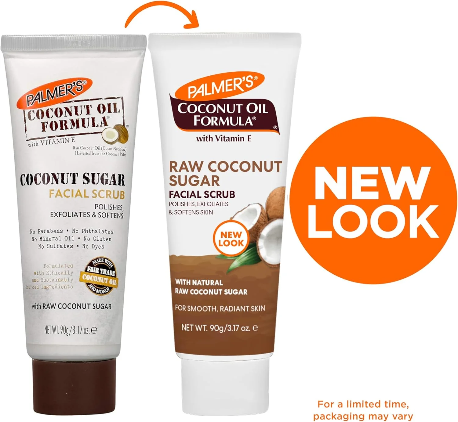 اسکراب صورت شکر نارگیل Palmer's حاوی روغن نارگیل و ویتامین E - لایه برداری، پاکسازی و نرم کننده پوست - روشن کننده و شاداب کننده پوست، ضد حساسیت - بدون پارابن، سولفات، رنگ و روغن معدنی - 90 گرم