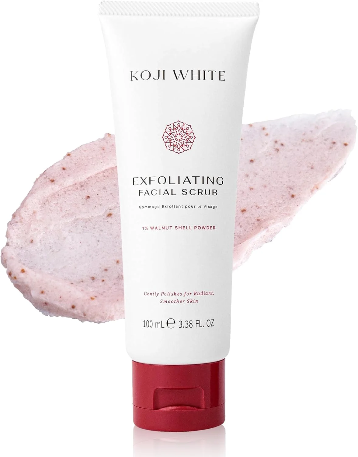 اسکراب لایه بردار صورت کوجی وایت، شوینده ملایم صورت با 1% پودر پوست گردو، AHA، کوجیک اسید دی پالمیتات و هیالورونیک اسید | آبرسان، بدون عطر، وگان، 100 میلی لیتر