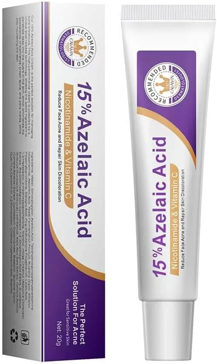 کرم ضد جوش حاوی 15% آزلائیک اسید، سرم آزلائیک اسید، ویتامین C و هیالورونیک اسید و نیاسینامید، درمان صورت برای رفع قرمزی، صاف کننده پوست و لک، پاک کننده منافذ (1 عدد)