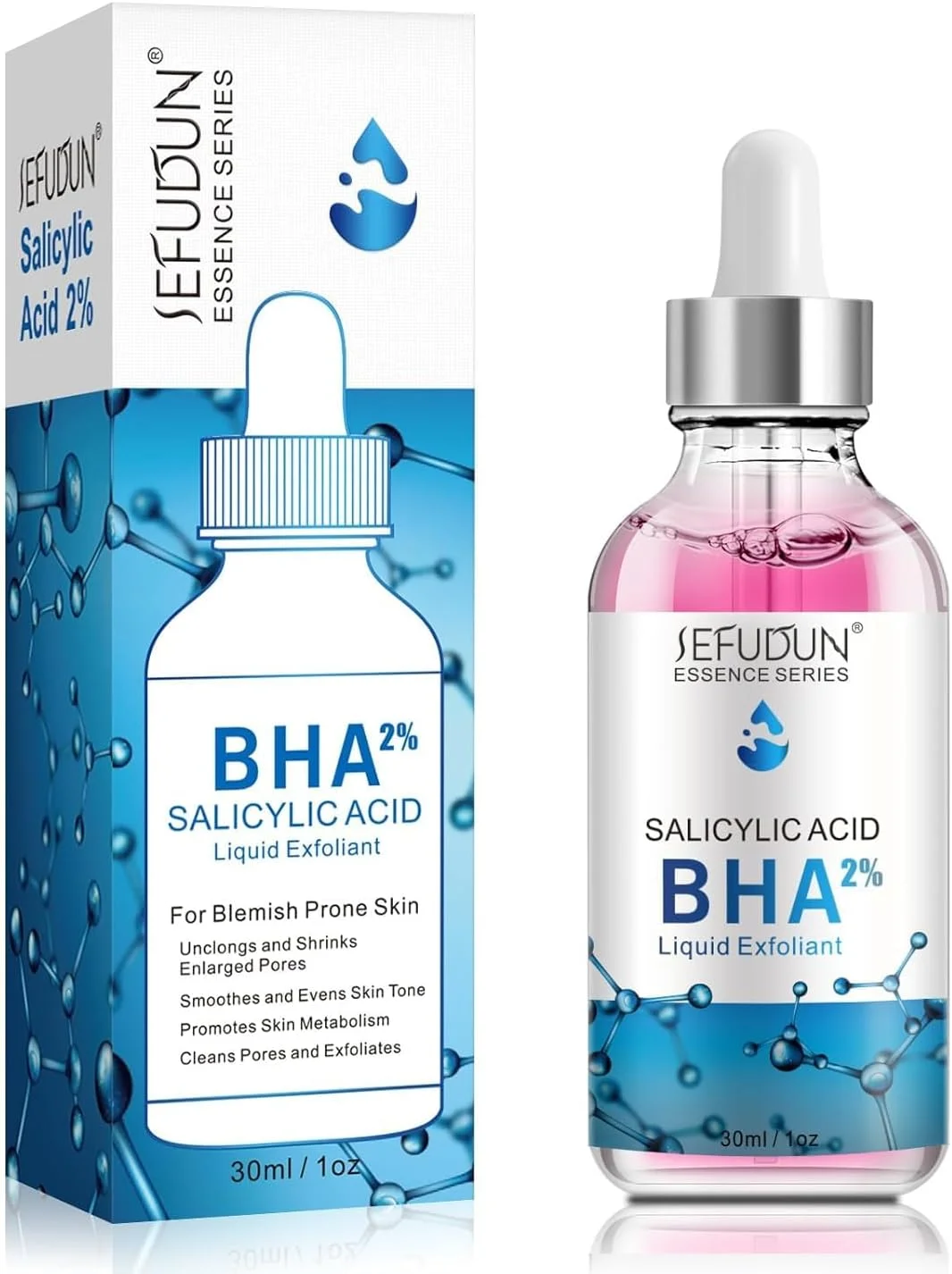 سرم اسید سالیسیلیک FUIN برای صورت، لایه بردار مایع با 2% BHA، درمان سفت کننده صورت برای جوش ها و آکنه، محلول کوچک کننده منافذ، فرمول تجدید ملایم پوست