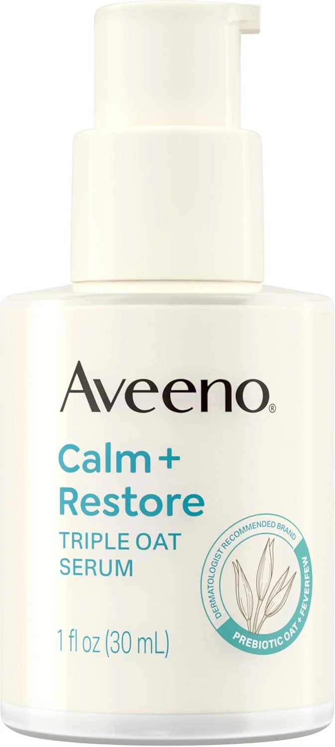 سرم آبرسان صورت Aveeno Calm + Restore Triple Oat برای پوست حساس، سرم صورت سبک و ملایم که فورا پوست را نرم می کند، غیر کومدون زا، ضد حساسیت و بدون عطر، 30 میلی لیتر
