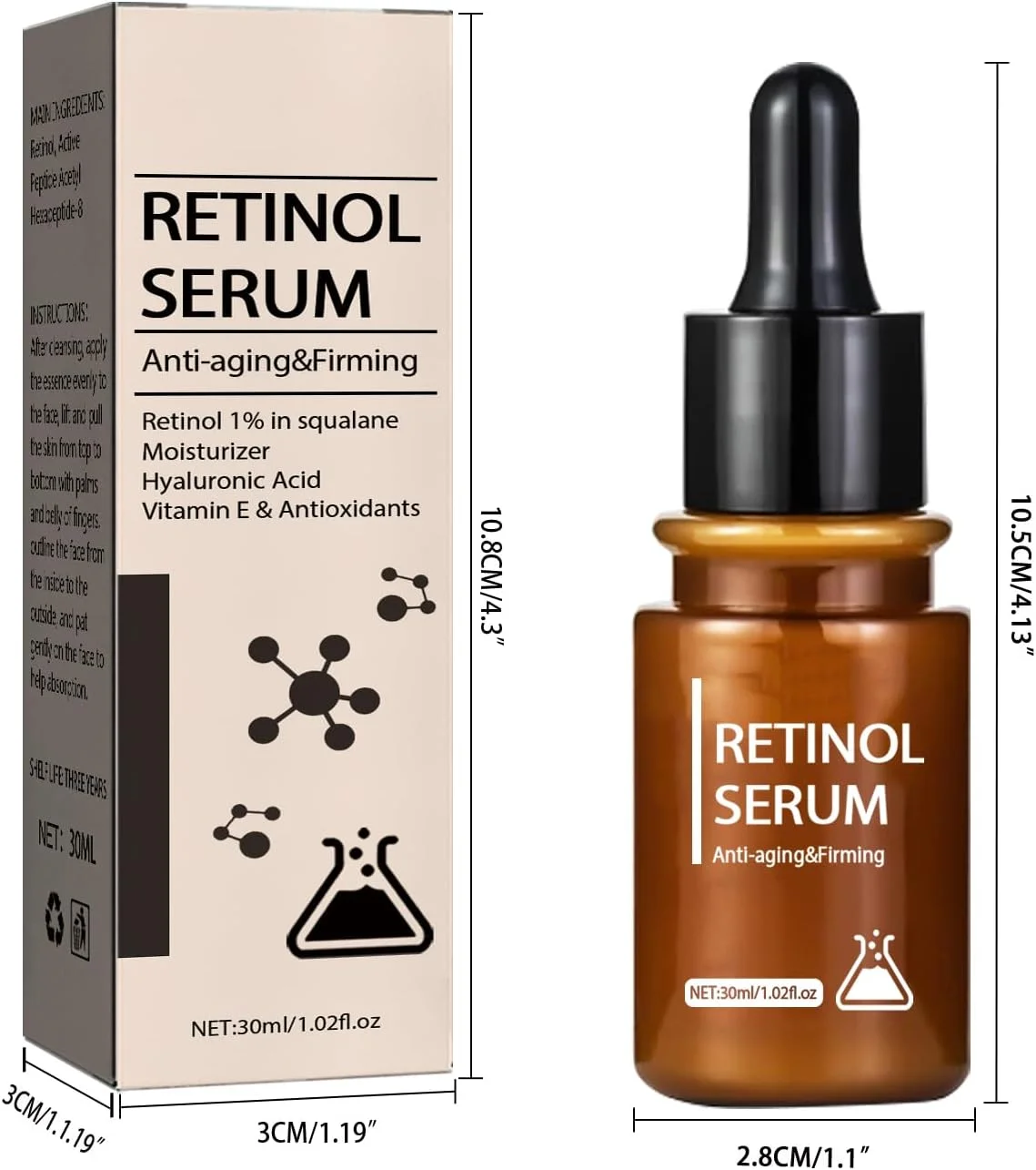 کرم و سرم ۱% رتینول - درمان ضد پیری صورت برای بانوان، کرم سفت کننده صورت غنی شده با ویتامین E، کاهش چین و چروک و حلقه های تیره، مرطوب کننده شب دارای گواهی حلال