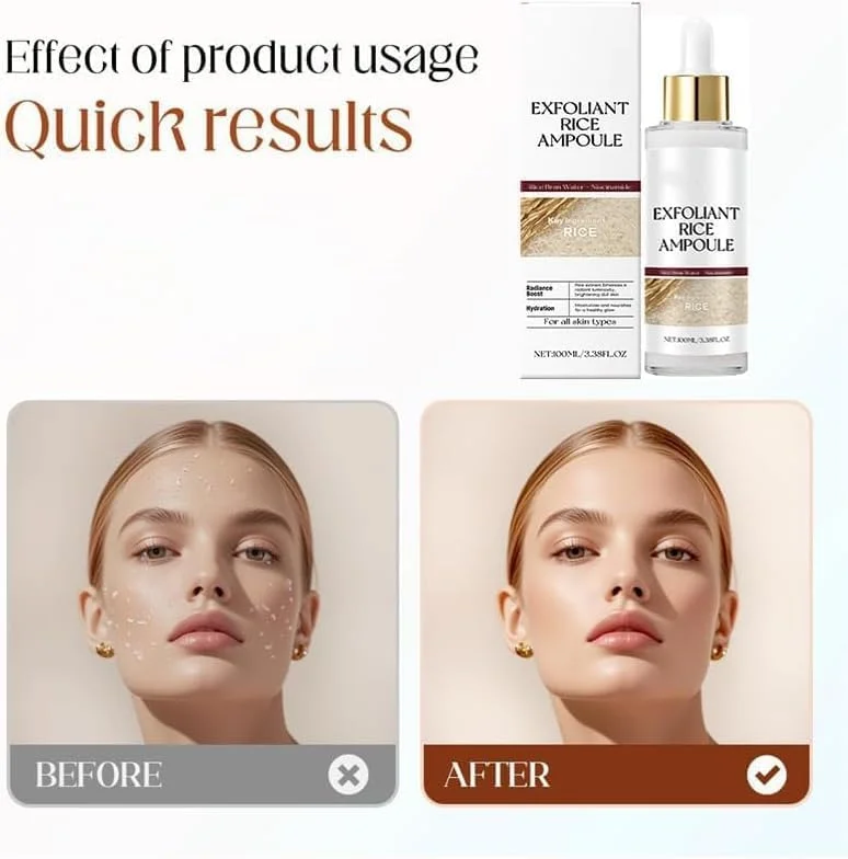 مجموعه دو عددی آمپول برنج لایه بردار پوست، مجموعه آمپول لایه بردار برنج، آمپول لایه بردار، لایه بردار ملایم برنج برای صورت و بدن، لایه بردار برنج سیاه و سفید برای انواع پوست، سفید