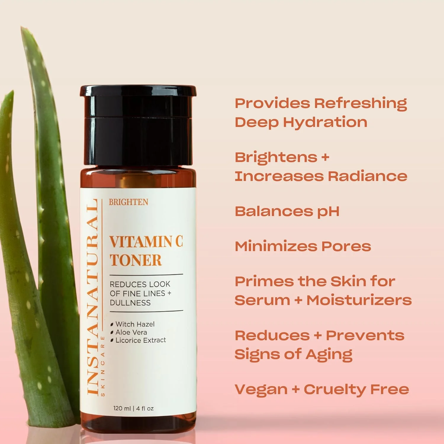 تونر صورت ویتامین C اینستنچرال - اسپری صورت ضد پیری - کوچک کننده منافذ و درمان تسکین دهنده پوست برای پوست های حساس، خشک و مختلط - آماده سازی پوست برای سرم ها و مرطوب کننده ها - 118 میلی لیتر