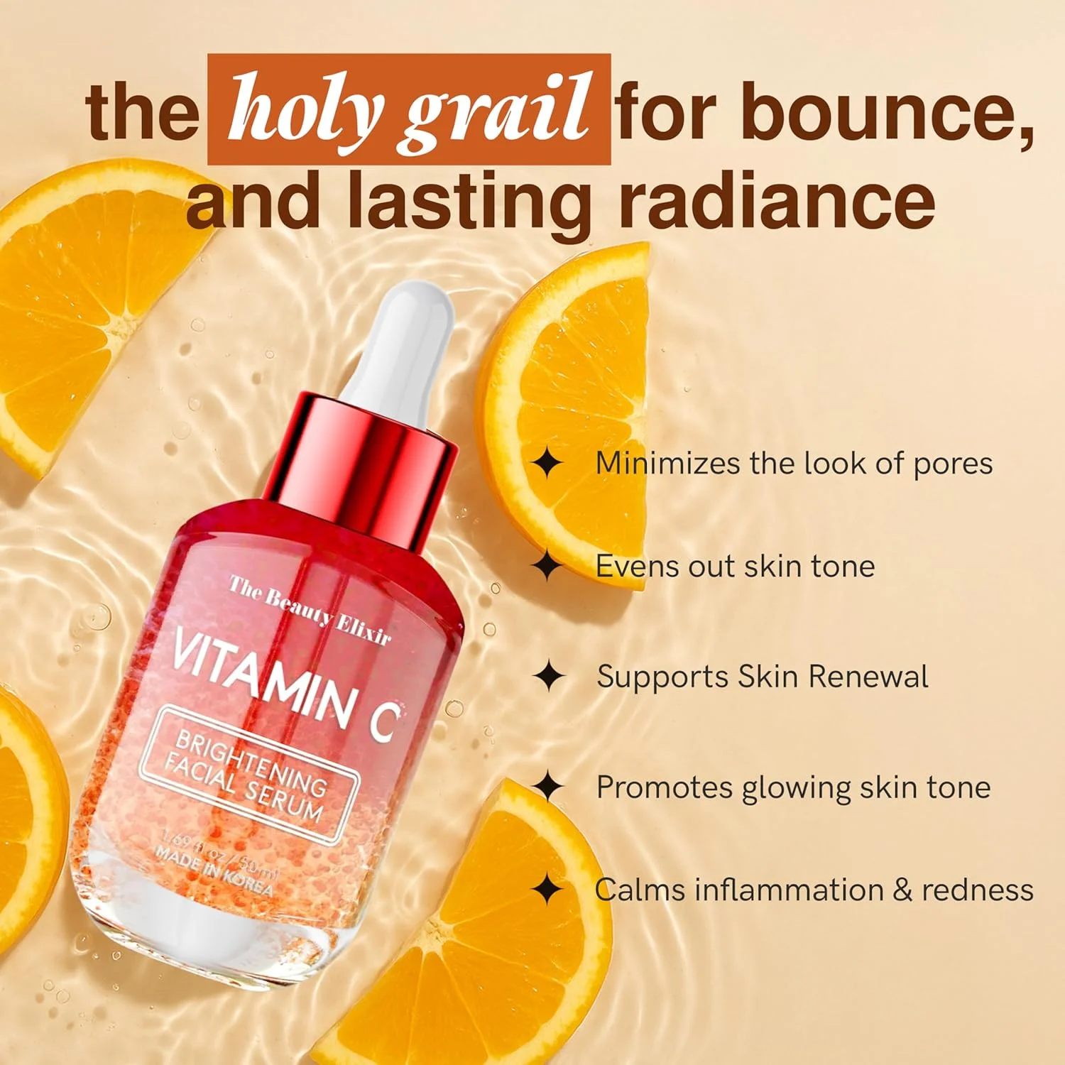 سرم صورت روشن کننده ویتامین C - مراقبت از پوست ضد پیری، آبرسان، مغذی، درخشان کننده پوست - مناسب انواع پوست - مواد طبیعی سبک - وگان، بدون پارابن و تست حیوانی - 50 میلی لیتر