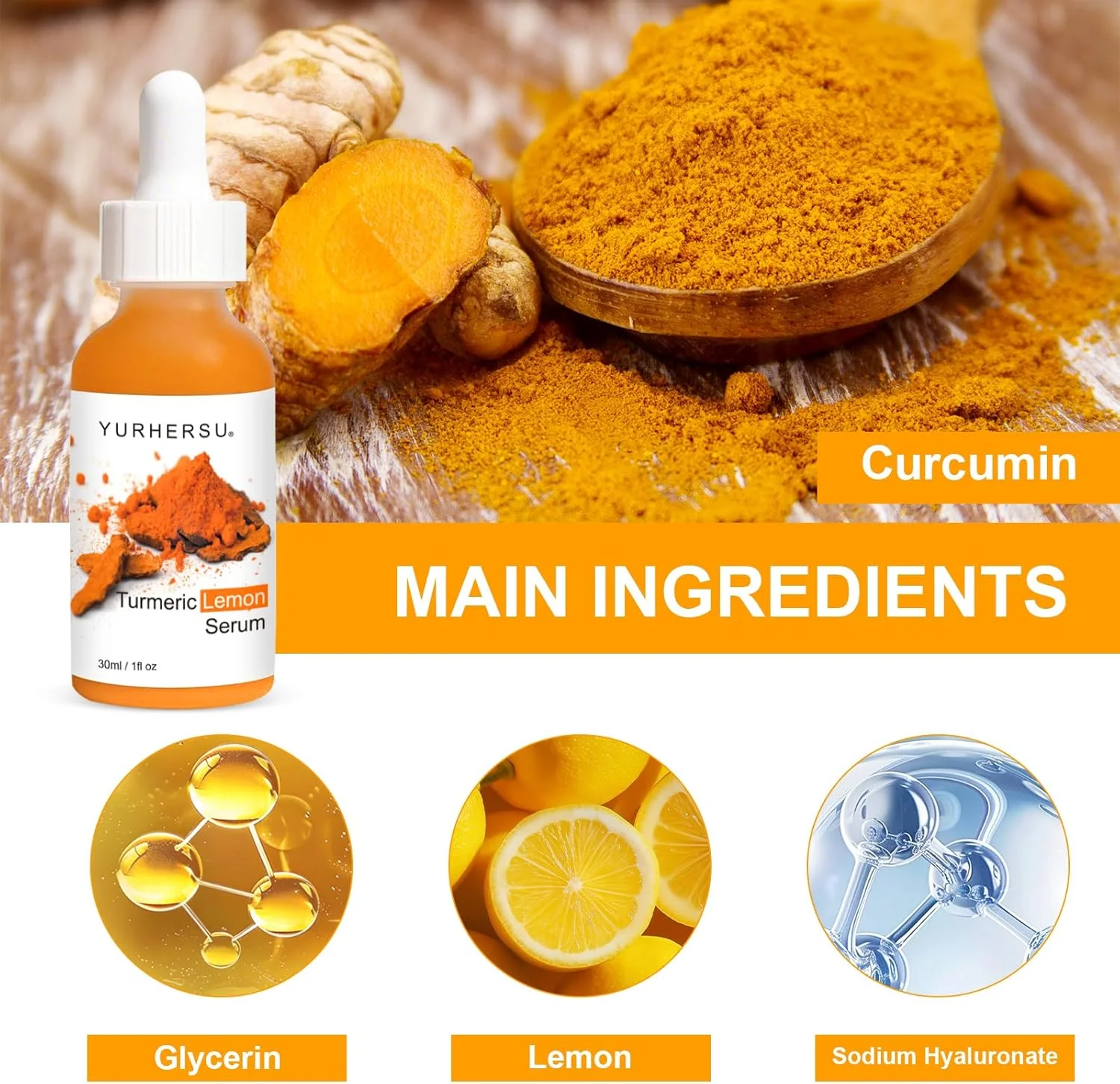 سرم صورت ویتامین C زردچوبه - درمان روشن کننده صورت با ویتامین C، E و فرولیک اسید برای محو کردن لکه های تیره و حلقه ها، یکنواخت کردن رنگ پوست و بازگرداندن درخشندگی برای پوستی درخشان و جوان