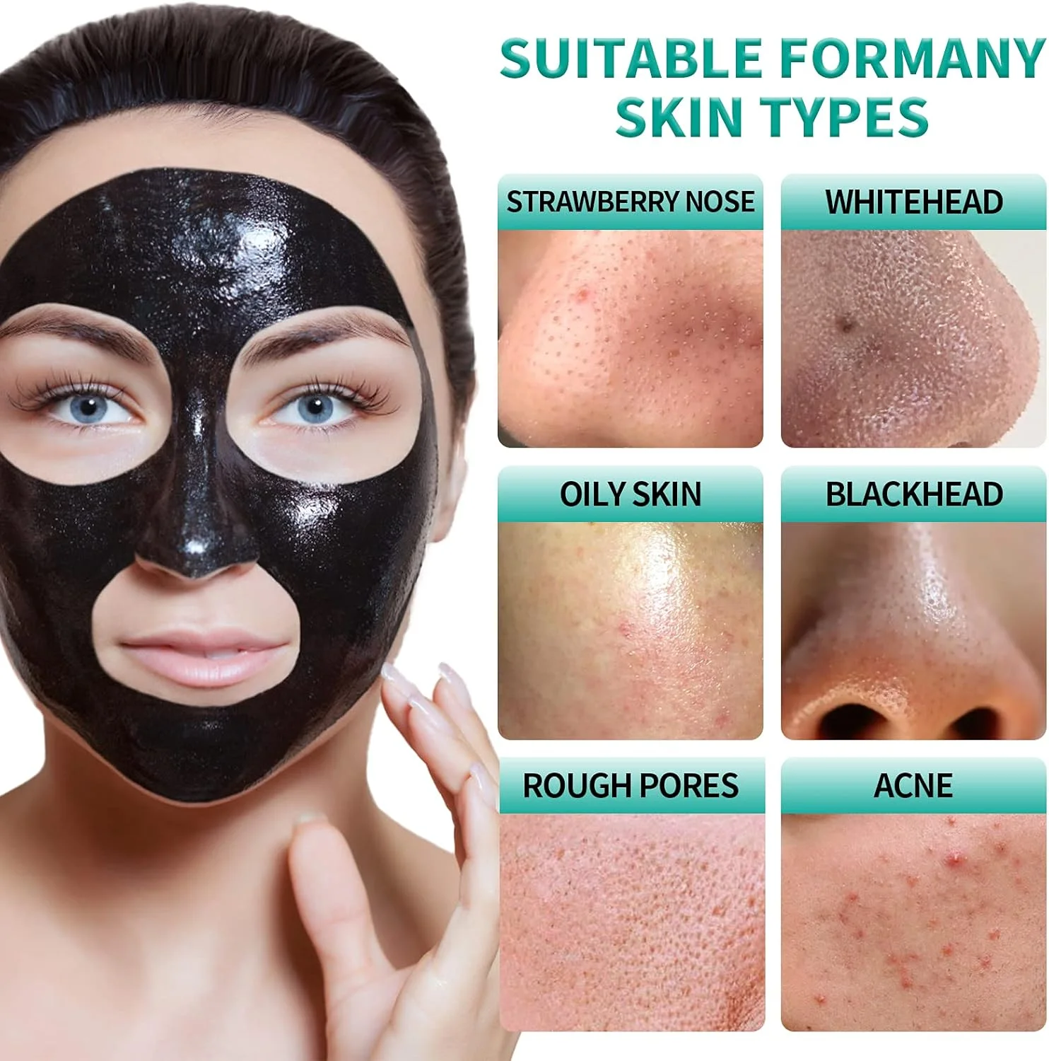 ماسک صورت لایه بردار، ماسک زغال فعال برای از بین بردن جوش های سرسیاه، ماسک لایه بردار صورت برای منافذ بینی، جوش و ماسک صورت به همراه برس و ابزار استخراج جوش