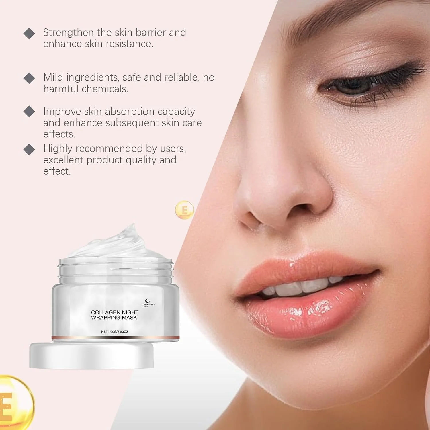 ماسک لایه بردار کلاژن، ماسک شب مرطوب کننده و مغذی ملایم کلاژن، ماسک لایه بردار پوست برای پوست درخشان، خاصیت ارتجاعی پوست، لیفت و کوچک کننده منافذ، 100 گرم