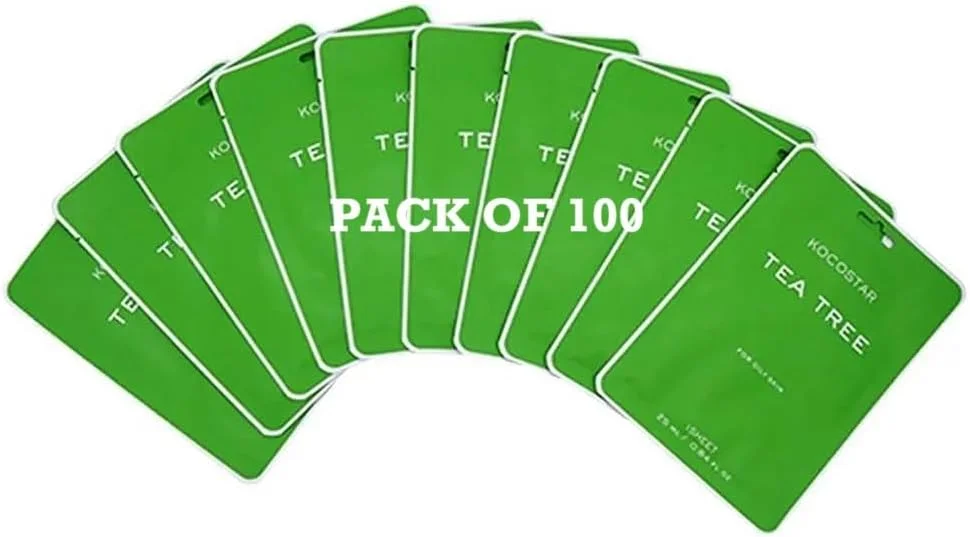 ماسک صورت ورقه‌ای گیاهی کره‌ای کوکواستار با عصاره درخت چای | بسته 100 عددی | 25 میلی‌لیتر | درمان تسکین‌دهنده و شفاف‌کننده برای پوست‌های چرب و مختلط