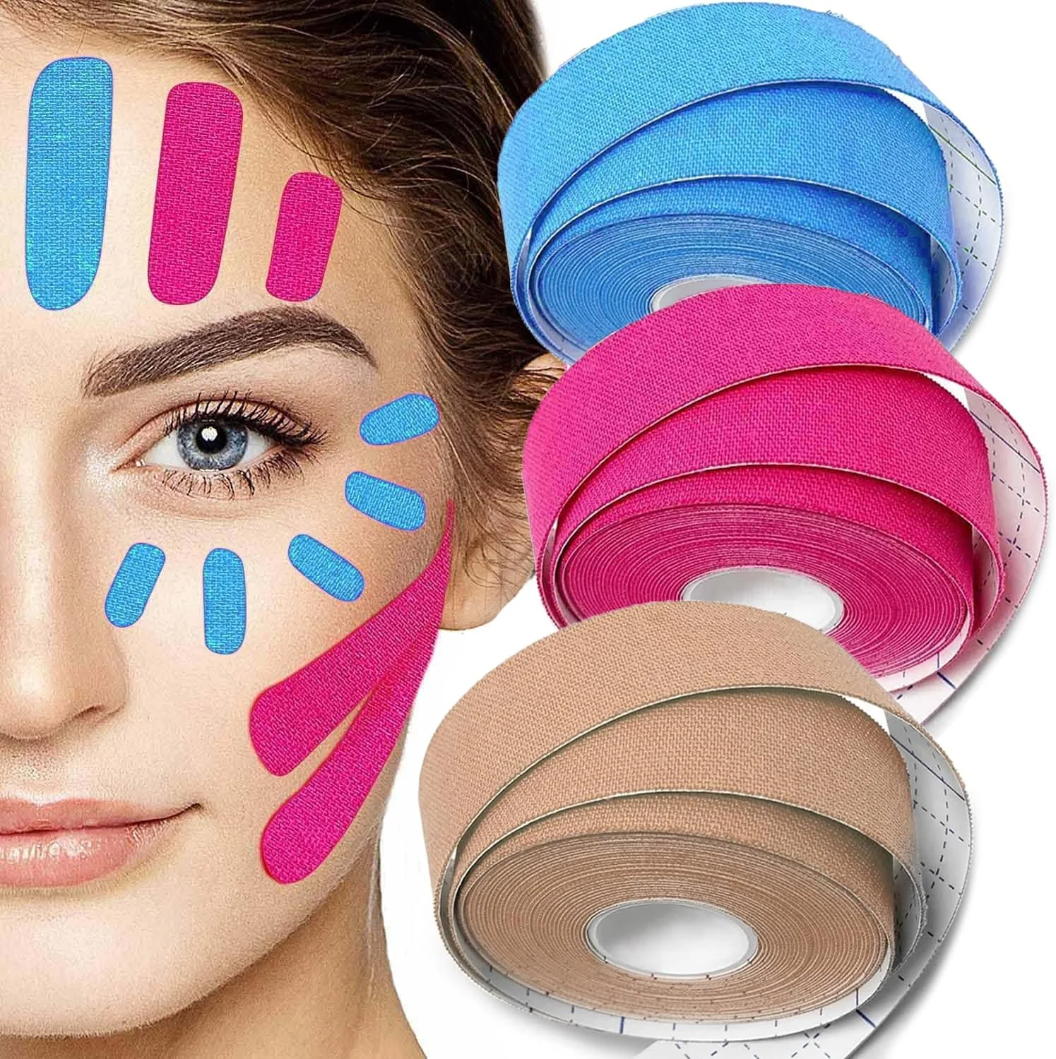 2 رول چسب لیفت صورت برای چین و چروک، استیکرهای الاستیک صورت، چسب لیفت گردن، چشم و غبغب، پچ های ضد چروک، نوار لیفت پیشانی و گردن برای سفت و محکم کردن پوست (BL+R+B)