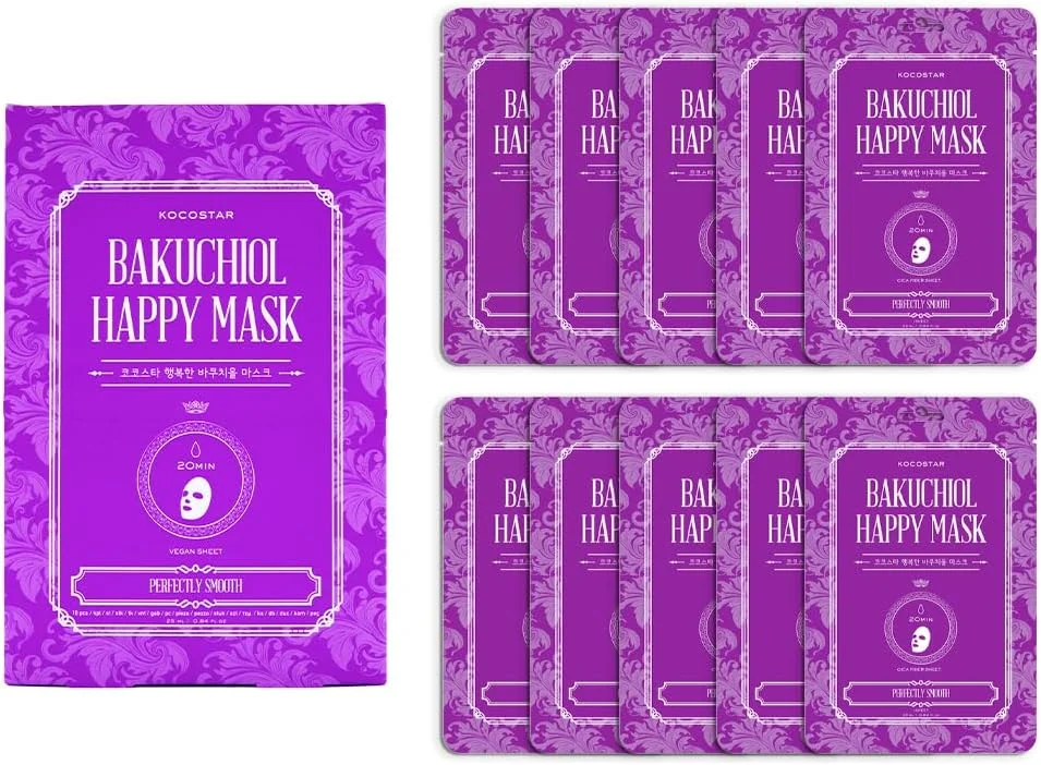 ماسک صورت ورقه‌ای باکوچیول کوکواستار کره‌ای | بسته 10 عددی | 23 میلی‌لیتر | 20 دقیقه درمان برای آبرسانی و رطوبت‌رسانی عمیق